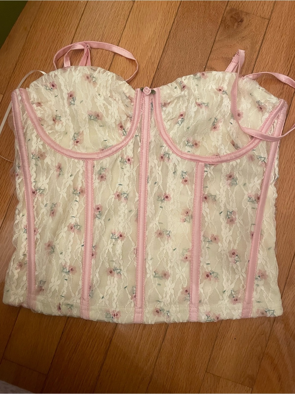 Lace Floral Bustier Corset Top in Pink and Cream